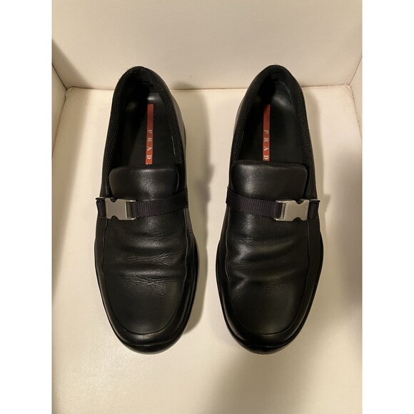 Prada Men’s Leather Driving Loafers w/ Silver Buckle - Picture 1 of 5